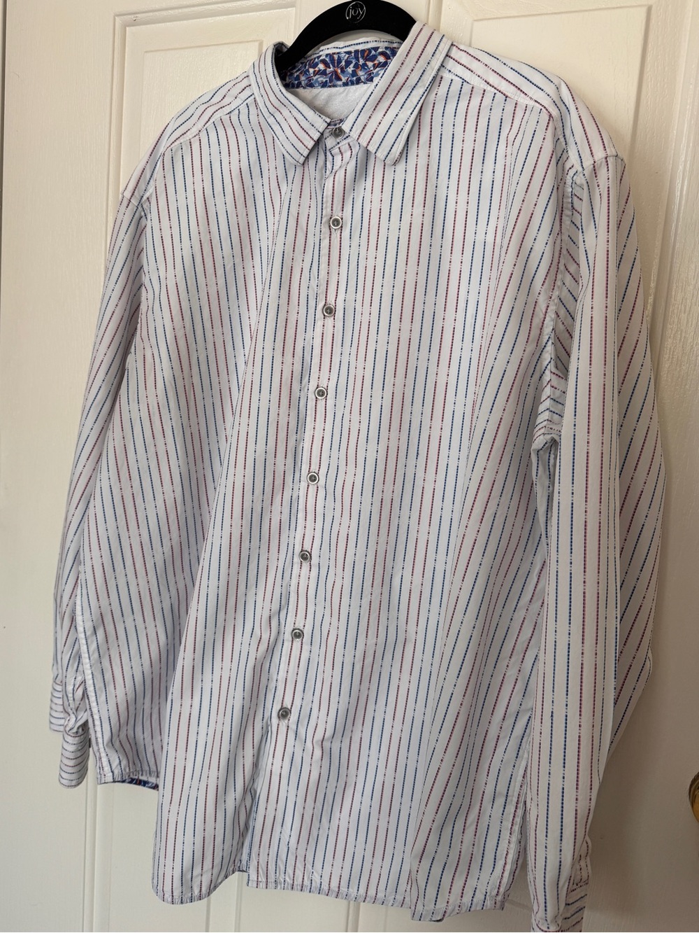 Robert Graham Striped Button Down Shirt Men 1XL Contrast Cuffs EUC